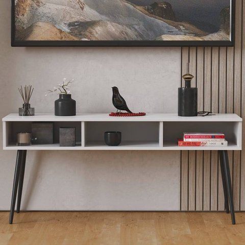 Тумба под телевизор Кентуки Ferrum-decor 45x139x38 Черный металл ДСП Белый 16 мм (FRD-106733) FRD-106733 фото