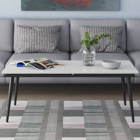 Стол трансформер журнальный Dandi Small Ferrum-decor 45x120 160)x70 Черный металл ДСП Белый 16 мм (FRD-106799) FRD-106799 фото