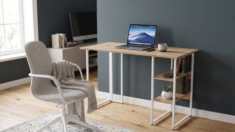 Стол письменный Кевин Ferrum-decor 75x100x60 Белый металл ДСП Дуб Евок Прибрежный 16 мм (FRD-108046) FRD-108046 фото
