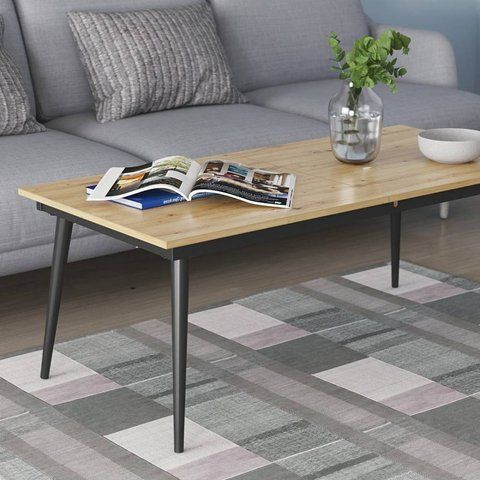 Стол трансформер журнальный Dandi Small Ferrum-decor 45x120 160)x70 Черный металл ДСП Дуб Артизан 16 мм (FRD-106800) FRD-106800 фото