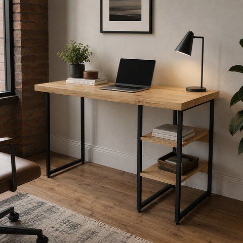 Стол письменный Кевин Ferrum-decor 75x100x60 Черный металл ДСП Дуб Евок Прибрежный 32 мм (FRD-108048) FRD-108048 фото