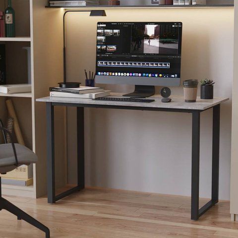 Стол письменный Кнап 2 Ferrum-decor 750x1200x600 Черный металл ДСП Бетон 16 мм (FRD-106400) FRD-106400 фото