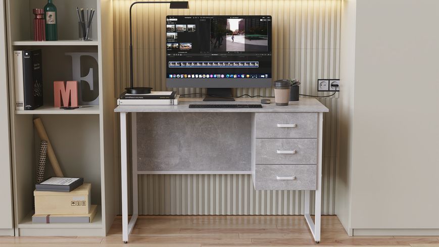 Компьютерный стол Ferrum-decor Гарри 75x140x60 белый ДСП Бетон 16мм (FRD-107298) FRD-107298 фото
