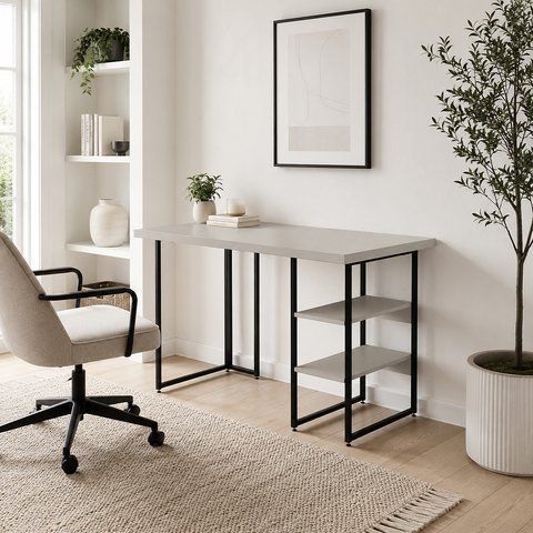 Стіл письмовий Кевін Ferrum-decor 75x140x70 Чорний метал ДСП Кашемір 32 мм (FRD-108150) FRD-108150 фото