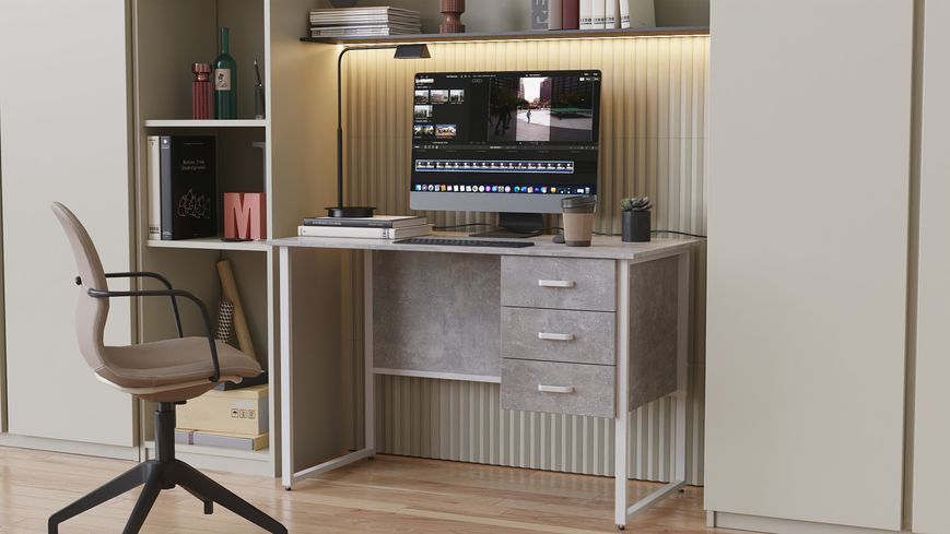 Компьютерный стол Ferrum-decor Гарри 75x140x60 белый ДСП Бетон 32мм (FRD-107299) FRD-107299 фото