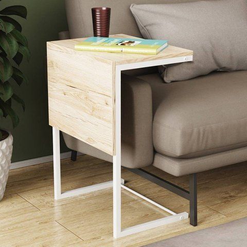 Стол журнальный приставной Терри Комбо Ferrum-decor 345x662x440 Белый металл ДСП Дуб Сан-Марино 16 мм (FRD-105144) FRD-105144 фото
