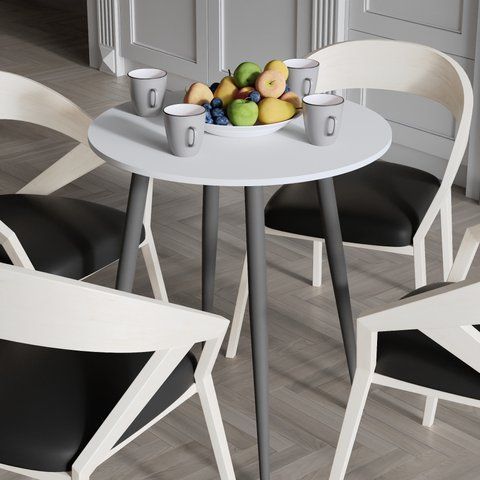 Стол круглый OPTIMA 4 ноги на конус Ferrum-decor 750x670x670 Черный металл ДСП Белый 16 мм (FRD-107452) FRD-107452 фото