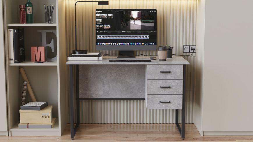 Компьютерный стол Ferrum-decor Гарри 75x140x60 черный ДСП Бетон 16мм (FRD-107302) FRD-107302 фото