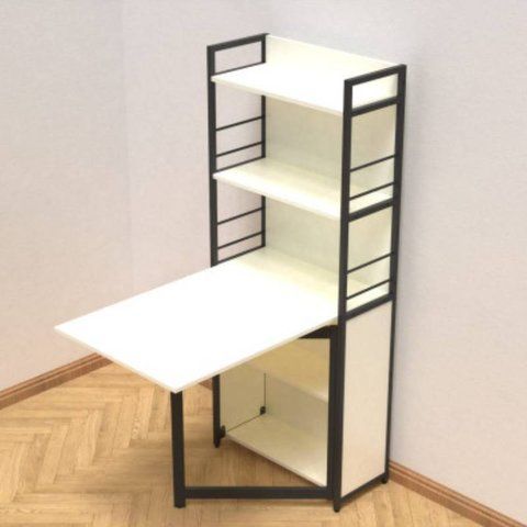 Стіл книжка з етажеркою Практик 2 Ferrum-decor 1555x640x990 Чорний метал ДСП Біле 16 мм (FRD-104625) FRD-104625 фото