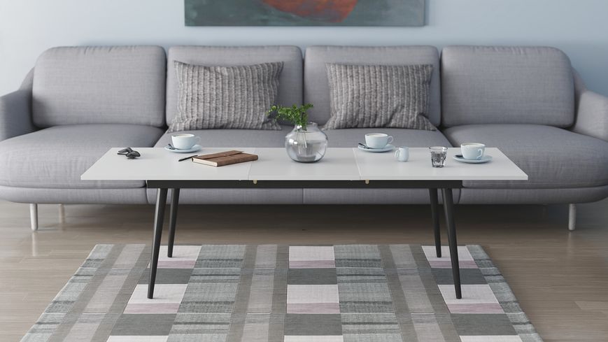 Стол трансформер журнальный Dandi Small Ferrum-decor 45x120 160)x60 Черный металл ДСП Белый 16 мм (FRD-106791) FRD-106791 фото