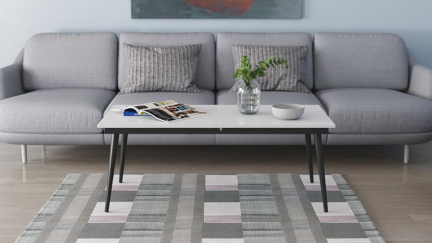Стол трансформер журнальный Dandi Small Ferrum-decor 45x120 160)x60 Черный металл ДСП Белый 16 мм (FRD-106791) FRD-106791 фото