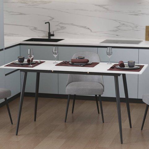 Стол кухонный раскладной Данди на конусных ногах Ferrum-decor 75x120 160)x60 Черный металл ДСП Белый 16 мм (FRD-106775) FRD-106775 фото
