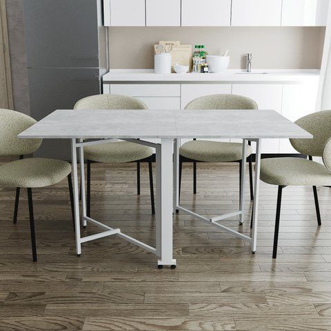 Стол обеденный трансформер книжка Орион Pro Ferrum-decor 75x152x90 Белый металл ДСП Бетон 16 мм (FRD-107407) FRD-107407 фото