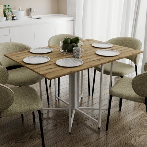 Стол раскладной трансформер книжка Морис 3 Ferrum-decor 75x130x90 Белый металл ДСП Дуб Эвок Прибрежный 16 мм (FRD-107507) FRD-107507 фото