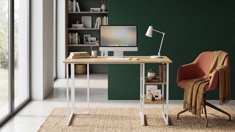 Стол письменный Кевин Ferrum-decor 75x140x60 Белый металл ДСП Дуб Евок Прибрежный 16 мм (FRD-108058) FRD-108058 фото