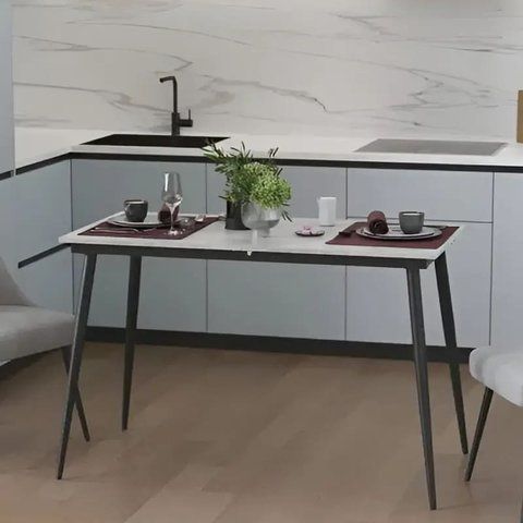 Стол кухонный раскладной Данди на конусных ногах Ferrum-decor 75x120 160)x70 Черный металл ДСП Бетон 16 мм (FRD-106777) FRD-106777 фото
