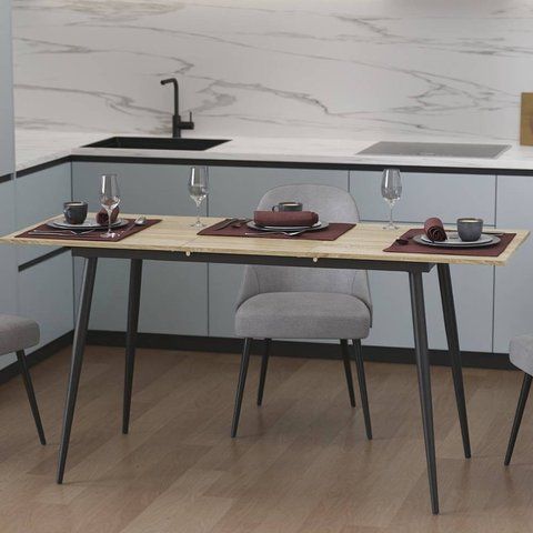 Стол кухонный раскладной Данди на конусных ногах Ferrum-decor 75x120 160)x70 Черный металл ДСП Дуб Сонома 16 мм (FRD-106780) FRD-106780 фото
