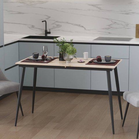 Стол кухонный раскладной Данди на конусных ногах Ferrum-decor 75x120 160)x70 Черный металл ДСП Дуб Сан-Марино 16 мм (FRD-106782) FRD-106782 фото