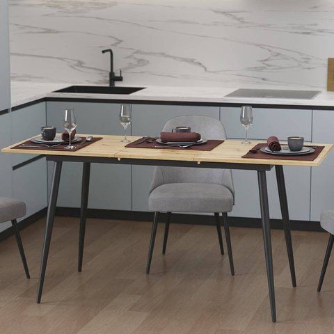 Стол кухонный раскладной Данди на конусных ногах Ferrum-decor 75x120 160)x70 Черный металл ДСП Дуб Артизан 16 мм (FRD-106784) FRD-106784 фото