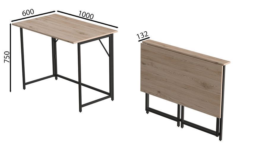 Стіл розкладний Моріс 900 Ferrum-decor 750x900x500 Чорний метал ДСП Дуб Сан-Марино 16 мм (FRD-107314) FRD-107314 фото