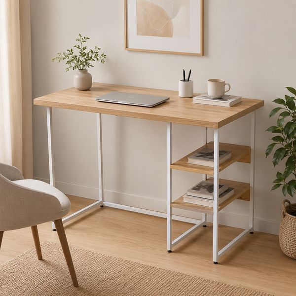 Стол письменный Кевин Ferrum-decor 75x100x70 Белый металл ДСП Дуб Евок Прибрежный 32 мм (FRD-108067) FRD-108067 фото