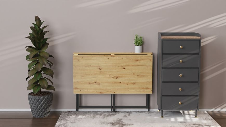 Стол раскладной Морис 900 Ferrum-decor 750x900x500 Черный металл ДСП Дуб Артизан 16 мм (FRD-107316) FRD-107316 фото