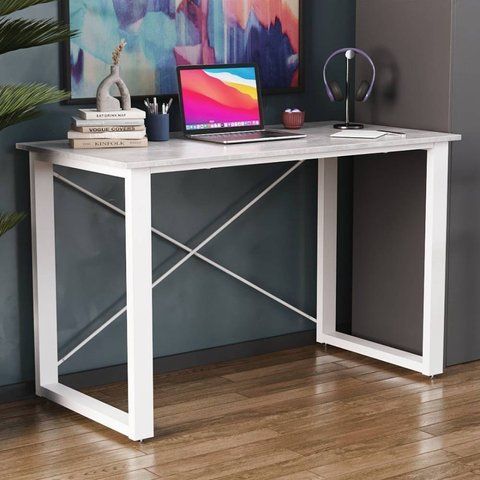 Письмовий стіл Ferrum-decor Драйв 750x1000x600 Білий метал ДСП Бетон 16 мм (FRD-103107) FRD-103107 фото