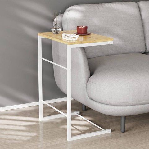 Столик приставний Террі Ferrum-decor 650x440x330 Білий метал ДСП Дуб Артизан 16 мм (FRD-104660) FRD-104660 фото