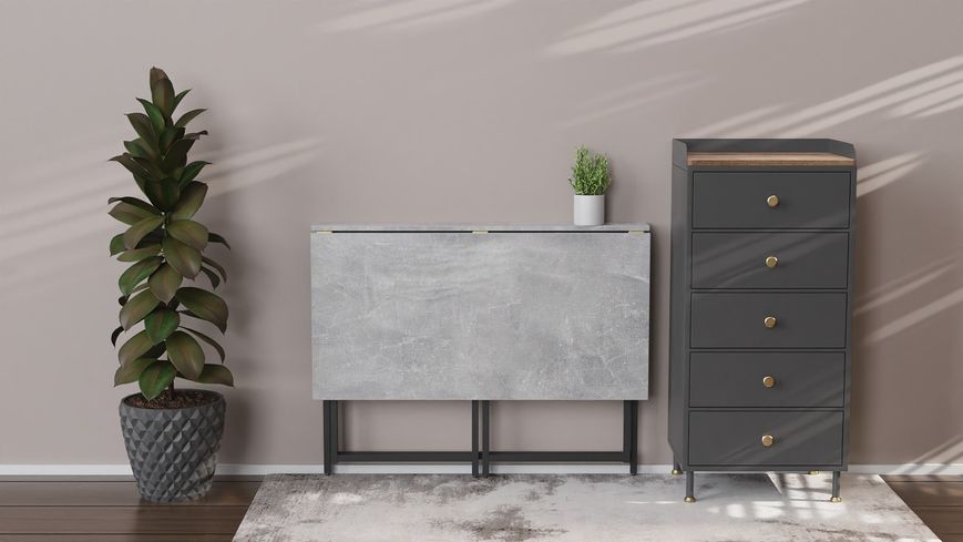 Стіл розкладний Моріс 900 Ferrum-decor 750x900x500 Чорний метал ДСП Бетон 16 мм (FRD-107317) FRD-107317 фото