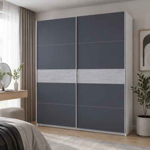 Шкаф купе Doros G-Caiser Белый/Графит вставка Бетон 2 ДСП /5 частей 220х60х240 (44900281) (DRS-012232) DRS-012232 фото
