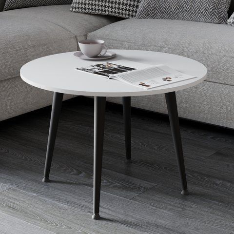 Журнальний круглий стіл OPTIMA 2 ніжки конусні Ferrum-decor 450x670x670 Чорний метал ДСП Білий 16 мм (FRD-107472) FRD-107472 фото