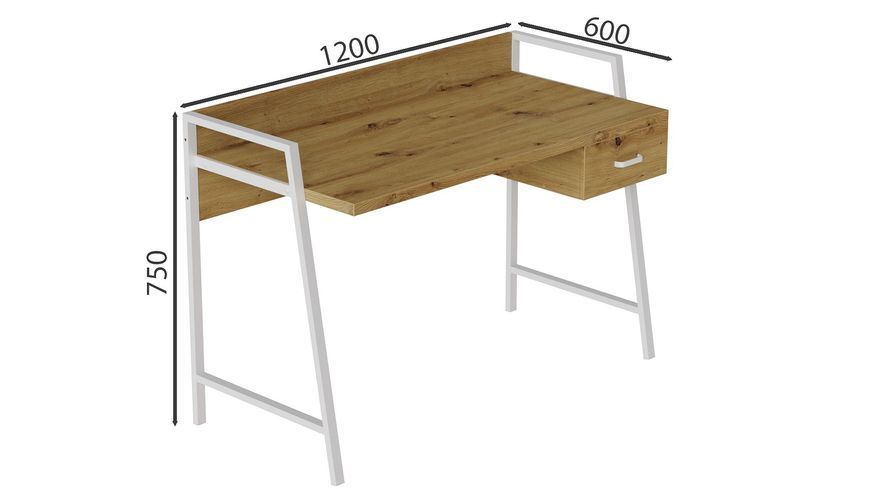 Письмовий стіл Ferrum-decor Комфорт 750x1200x600 Білий метал ДСП Дуб Артизан 32 мм (FRD-103462) FRD-103462 фото