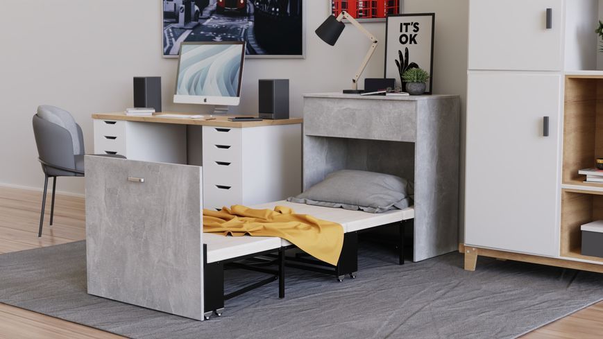 Ліжко трансформер комод ASCET 3 Ferrum-decor 920x2000x700 Чорний метал ДСП Бетон 16 мм (FRD-107339) FRD-107339 фото