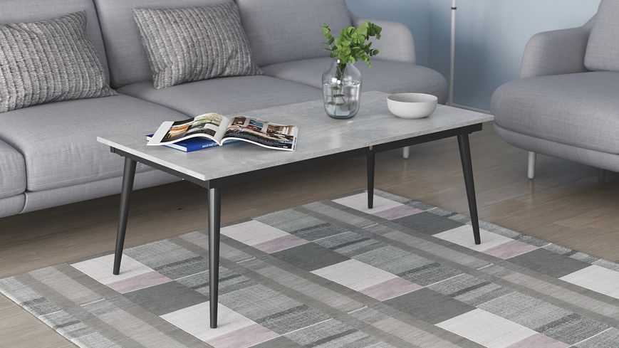 Стіл трансформер журнальний Dandi Small Ferrum-decor 45x120(160)x60 Чорний метал ДСП Бетон 16 мм (FRD-106793) FRD-106793 фото