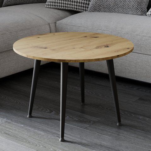 Журнальний круглий стіл OPTIMA 2 ніжки конусні Ferrum-decor 450x670x670 Чорний метал ДСП Дуб Артизан 16 мм (FRD-107475) FRD-107475 фото