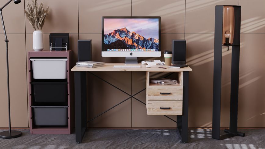 Письмовий стіл із ящиками Ferrum-decor Оскар 750x1200x600 метал Чорний ДСП Дуб Сан-Марино 16 мм (FRD-103214) FRD-103214 фото