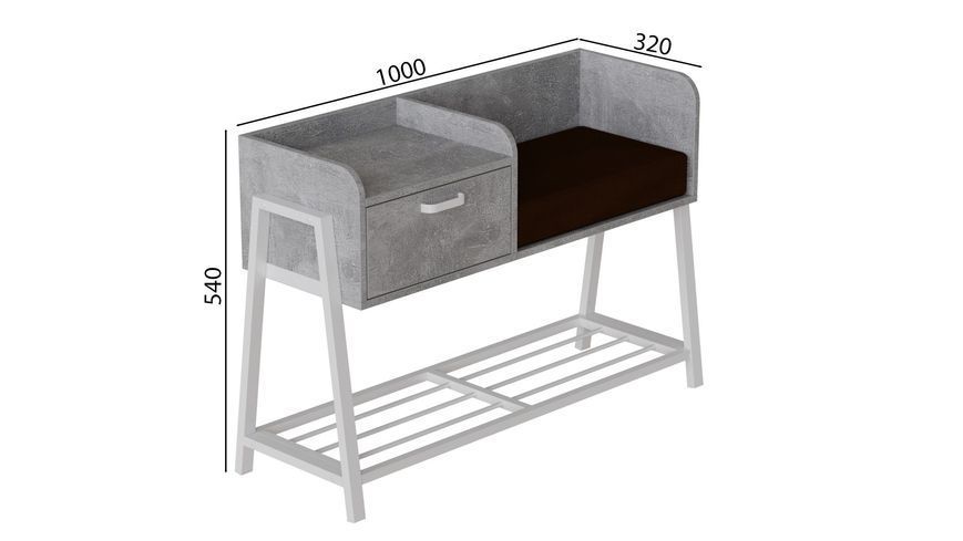 Банкетка із тумбочкою Ferrum-decor Бланка 540x1000x320 метал Чорний ДСП Бетон 16 мм (FRD-103030) FRD-103030 фото