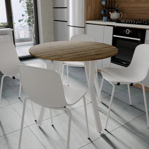 Стол круглый MARSI 4 870-4 ноги на конус Ferrum-decor 750x870x870 Белый металл ДСП Дуб Евок Прибрежный 16 мм (FRD-107528) FRD-107528 фото