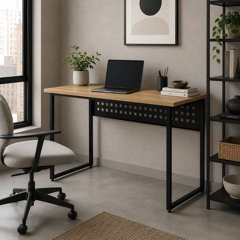Стіл письмовий Майк Ferrum-decor 75x100x60 Чорний метал ДСП Дуб Евок Прибережний 32 мм (FRD-108228) FRD-108228 фото