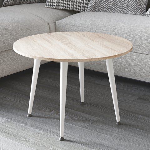 Журнальний круглий стіл OPTIMA 2 ніжки конусні Ferrum-decor 450x670x670 Білий метал ДСП Дуб Сонома 16 мм (FRD-107479) FRD-107479 фото