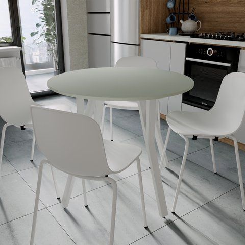 Стол круглый MARSI 4 870-4 ноги на конус Ferrum-decor 750x870x870 Белый металл ДСП Кашемир 16 мм (FRD-107530) FRD-107530 фото