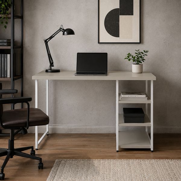 Стіл письмовий Кевін Ferrum-decor 75x140x60 Білий метал ДСП Кашемір 32 мм (FRD-108133) FRD-108133 фото