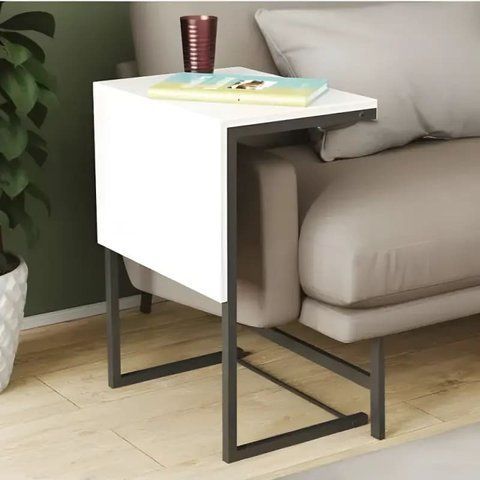 Стол журнальный приставной Терри Комбо Ferrum-decor 345x662x440 Черный металл ДСП Белое 16 мм (FRD-105136) FRD-105136 фото