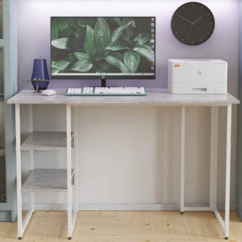 Стол письменный Кевин Ferrum-decor 75x100x70 Белый металл ДСП Бетон 32 мм (FRD-106565) FRD-106565 фото