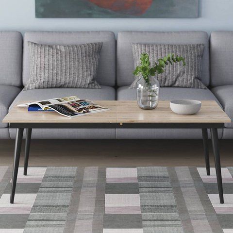 Стол трансформер журнальный Dandi Small Ferrum-decor 45x120 160)x70 Черный металл ДСП Дуб Сан-Марино 16 мм (FRD-106798) FRD-106798 фото